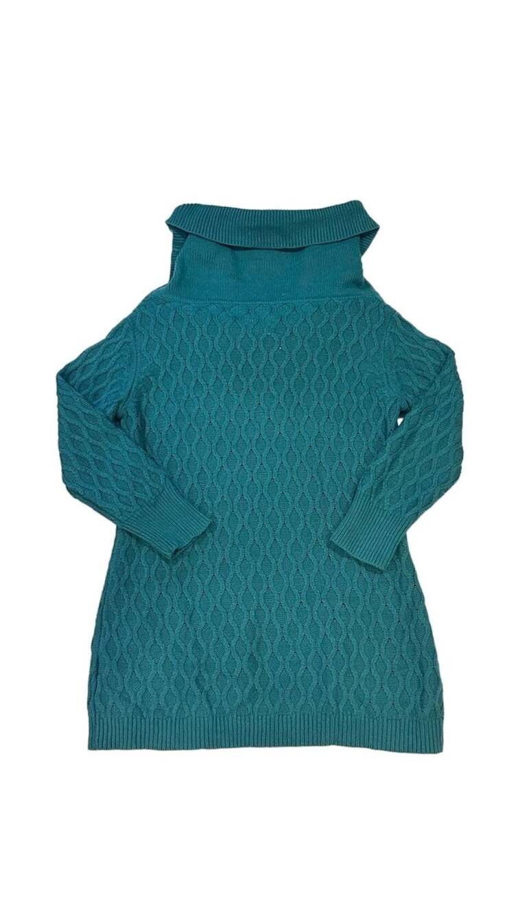 Jaclyn Smith Women's Teal Green Cable Knit Cowl Neck Sweater